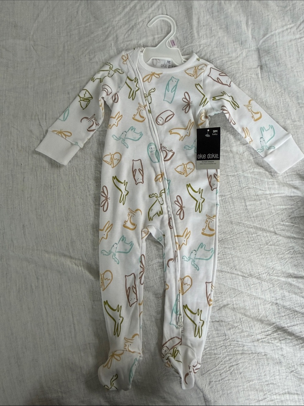 okie dokie White Footed One-Piece with Green, Brown, and Teal Animal Prints